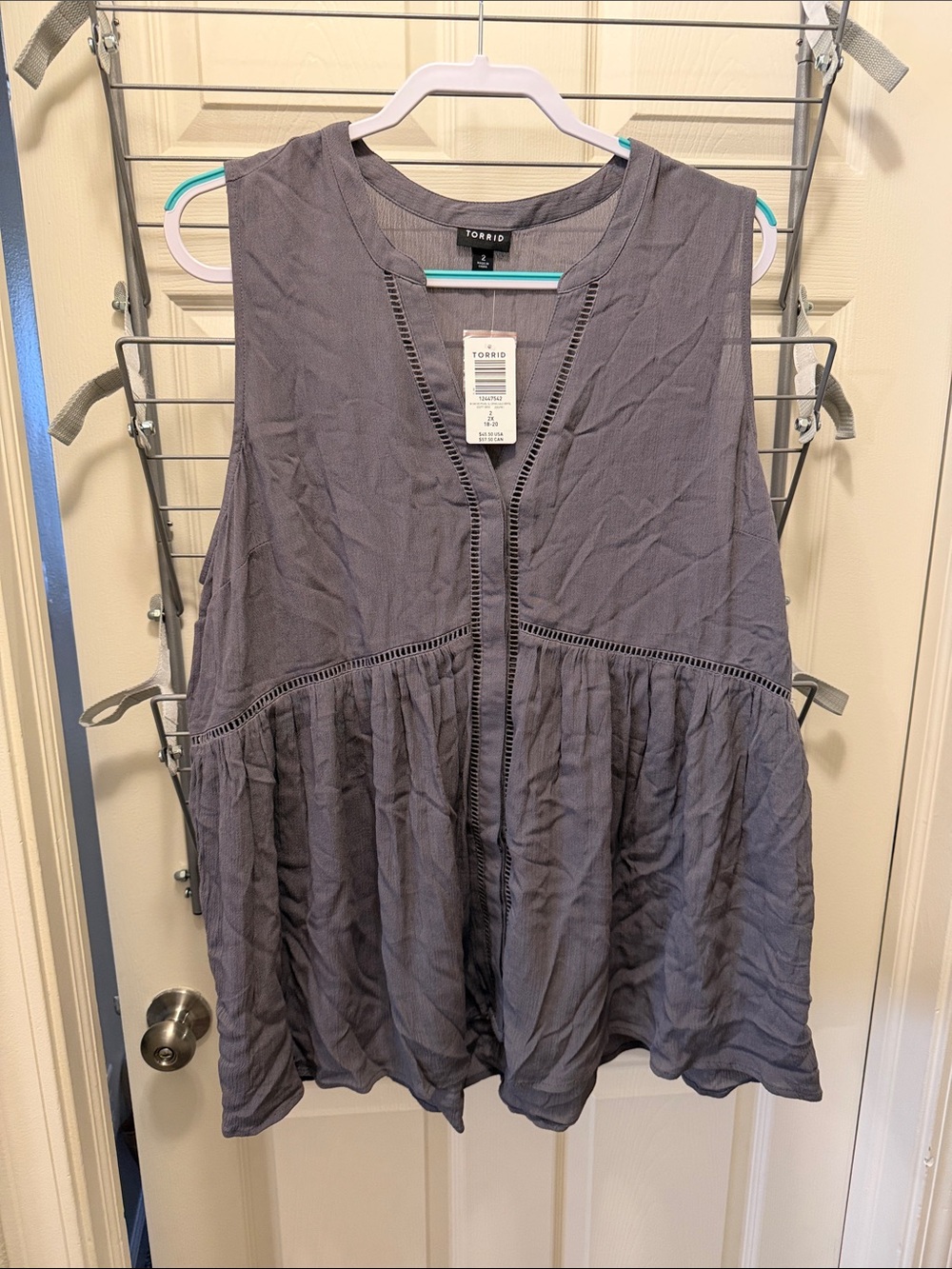 torrid Slate Gray Sleeveless Tank with Ladder Trim
